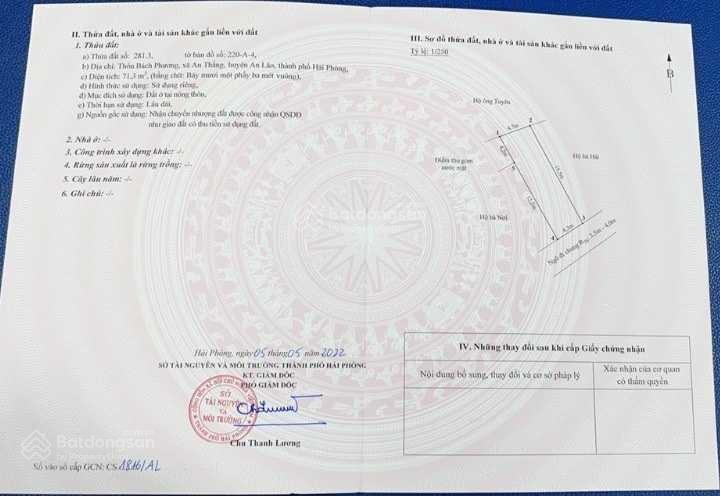 BÁN ĐẤT BÁCH PHƯƠNG, AN THẮNG, HẢI PHÒNG