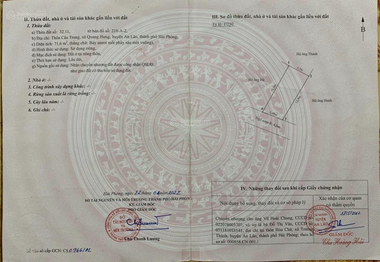 CHÍNH CHỦ BÁN CẮT LỖ LÔ ĐẤT TẠI CÂU TRUNG, QUANG HƯNG, AN LÃO
