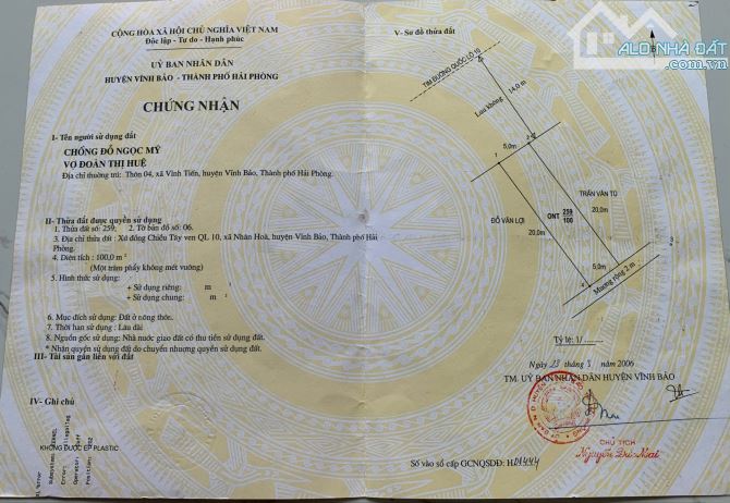 BÁN ĐẤT TẠI NHÂN HÒA - VĨNH BẢO - HP