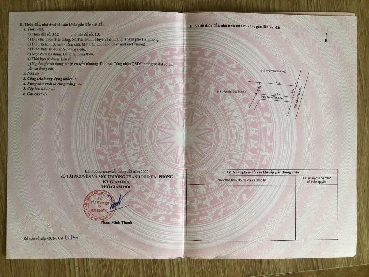 BÁN LÔ ĐẤT 2 MẶT TIỀN TẠI TIÊN LÃNG - TIÊN MINH - TIÊN LÃNG - HẢI PHÒNG