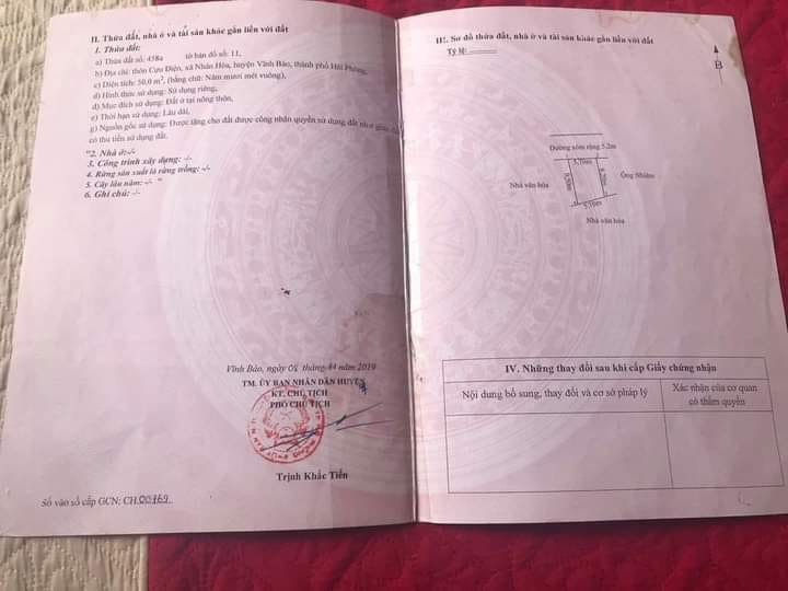 BÁN LÔ ĐẤT TẠI CỰU ĐIỆN - NHÂN HÒA - VĨNH BẢO - HP