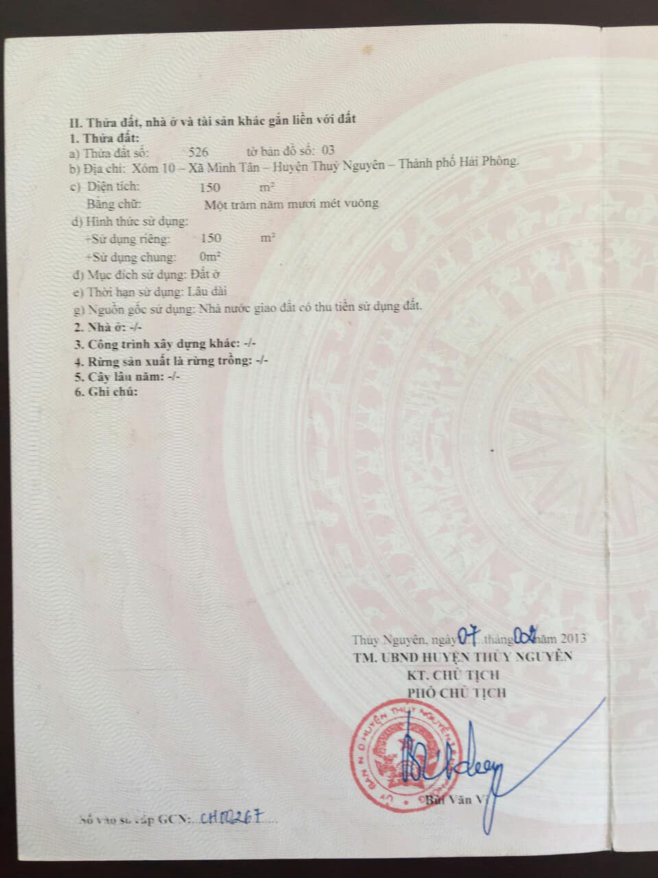 Cần bán căn nhà mái bằng xây chắc chắn xã Minh Tân, Thủy Nguyên.